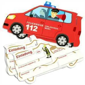 Invitation voiture de pompiers, pack de 6