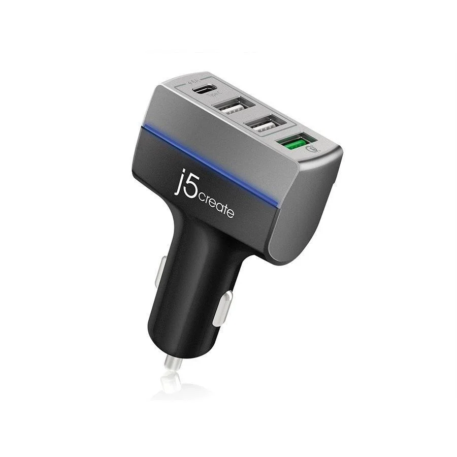 J5Create - Chargeur pour Voiture 4 Ports USB Type-C, Blanc
