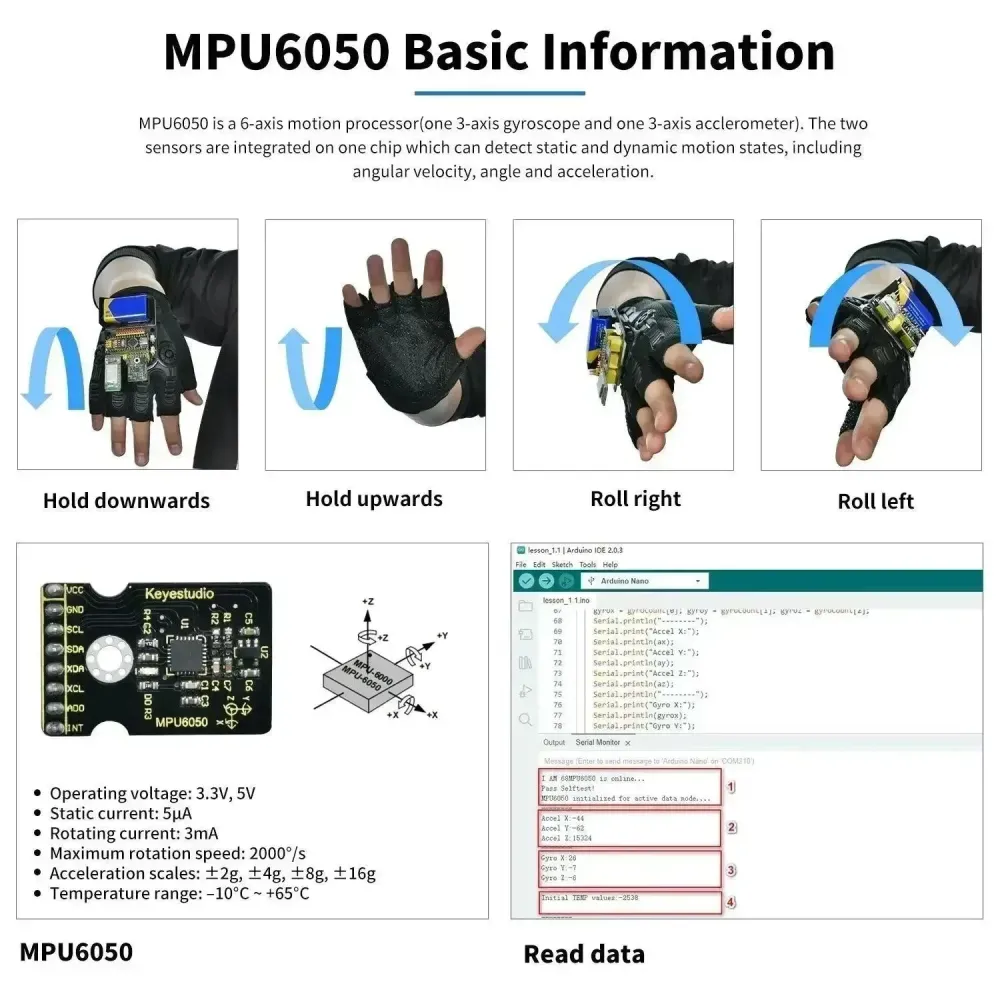 Gant de détection de mouvement KeyeStudio Contrôle nano gestuel Voiture intelligente