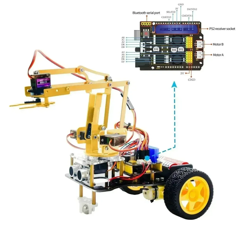 Kit de démarrage d'apprentissage voiture robot bras mécanique 4DOF KeyeStudio