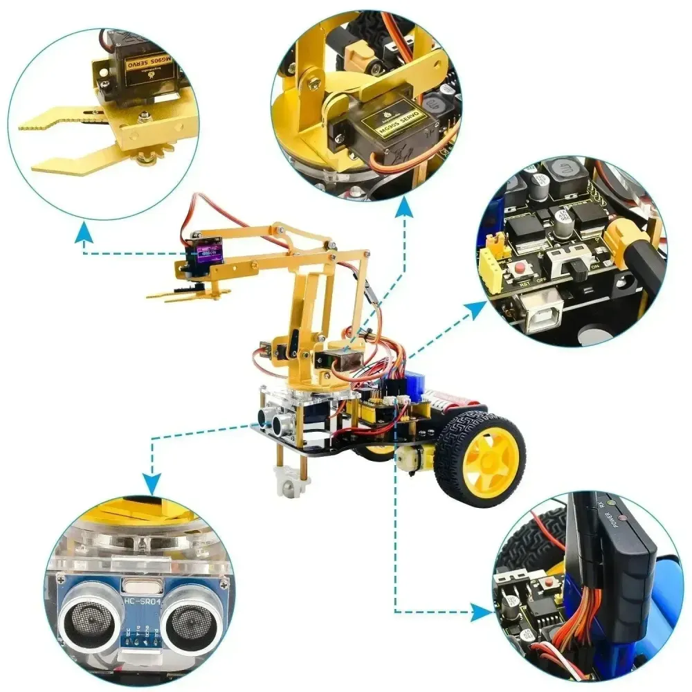 Kit de démarrage d'apprentissage voiture robot bras mécanique 4DOF KeyeStudio
