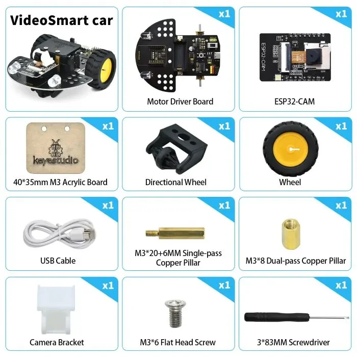 Kit Robot Voiture Intelligente Vision KeyeStudio ESP32-CAM Arduino