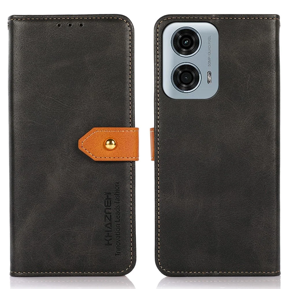 KHAZNEH Étui de protection magnétique à rabat en cuir vegan pour Motorola Moto G24 - Noir