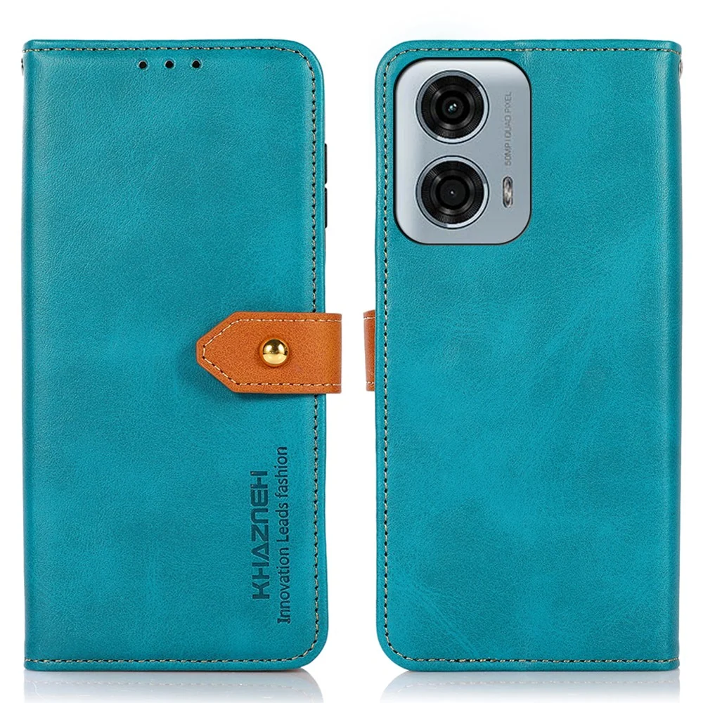 KHAZNEH Étui de protection magnétique à rabat en cuir vegan pour Motorola Moto G24 - Bleu