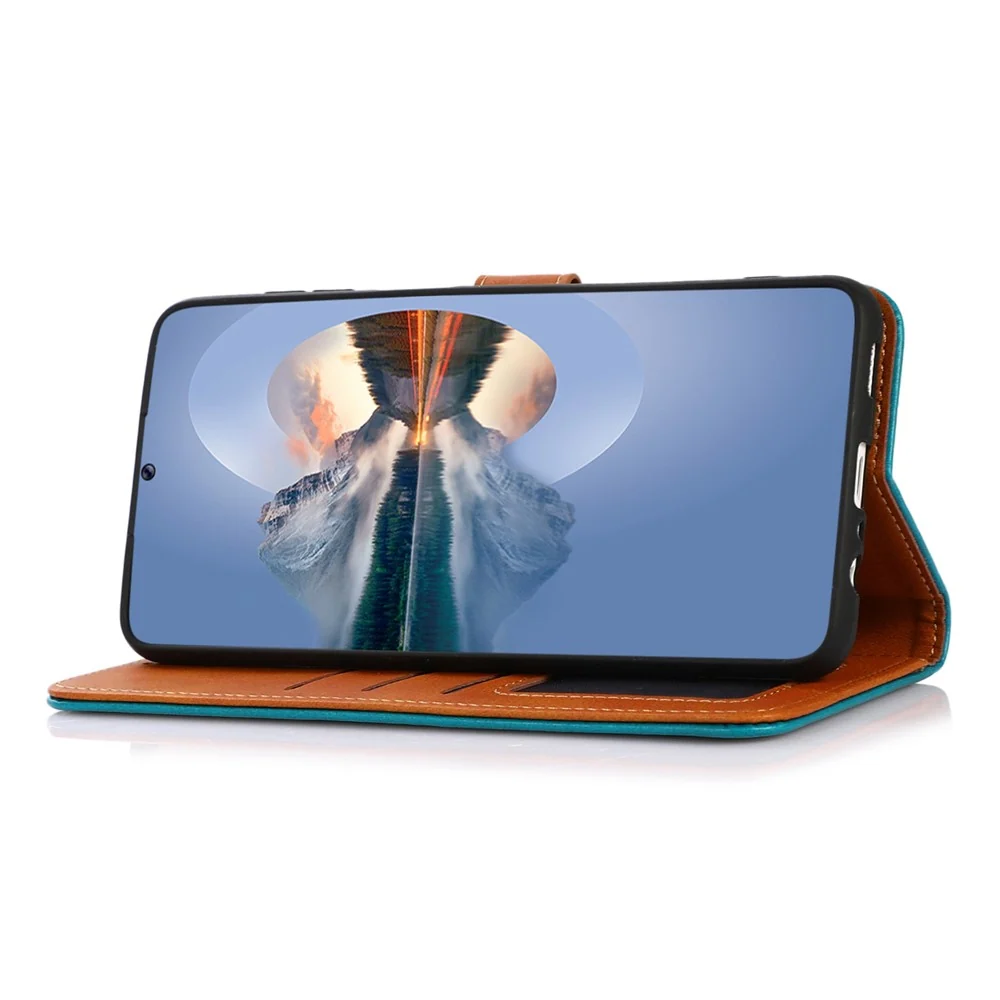KHAZNEH Étui de protection magnétique à rabat en cuir vegan pour Motorola Moto G24 - Bleu