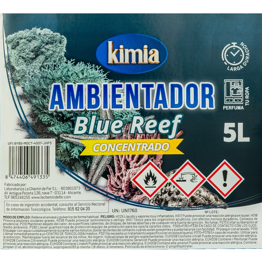 KIMIA | Pack Diffuseur Concentré pour la Maison | Bidon + Atomiseur | Parfum Récif Bleu | Désodorisant Idéal pour la Maiso...