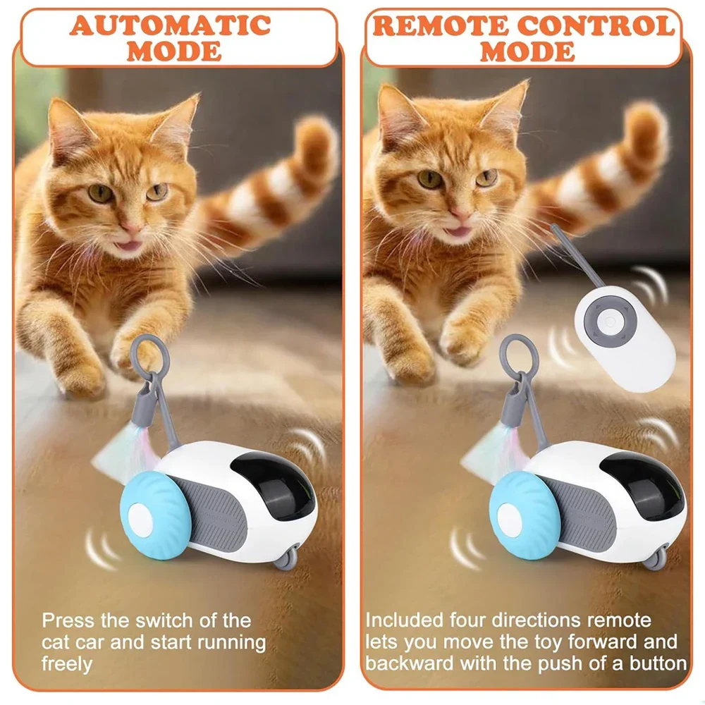 Voiture Intelligente Télécommandée Interractive pour Chat - 2 Modes Kingpromo