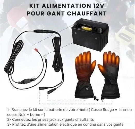 Kit Alimentation 12V pour Gant chauffant sur batterie moto