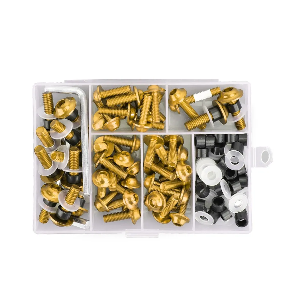 Kit de boulons de carénage de pare-brise de moto, 158 pièces, Clip de fixation, vis dorée