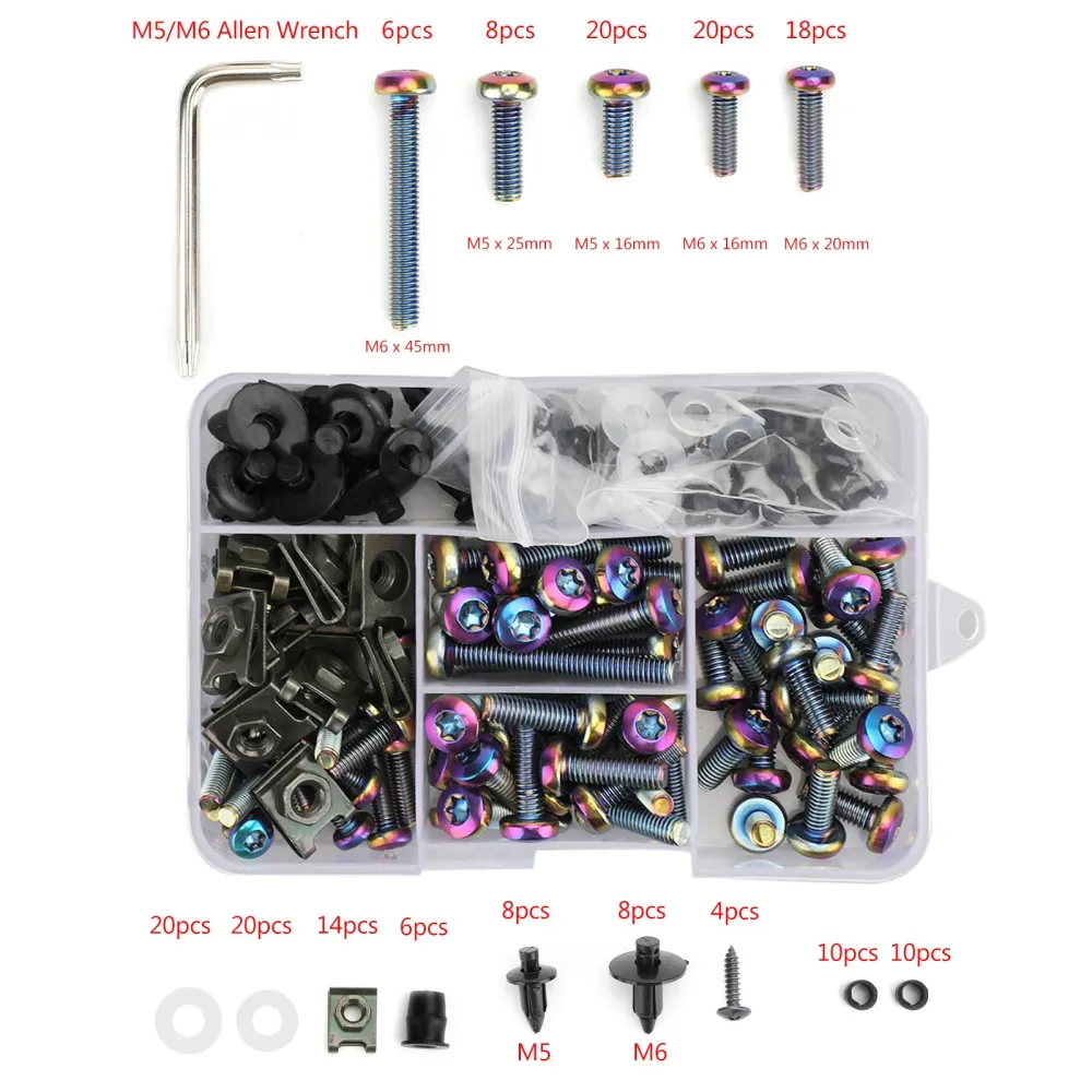 Kit de boulons de carénage de pare-brise en titane brûlé, 173 pièces, vis à Clip de fixation pour moto générique