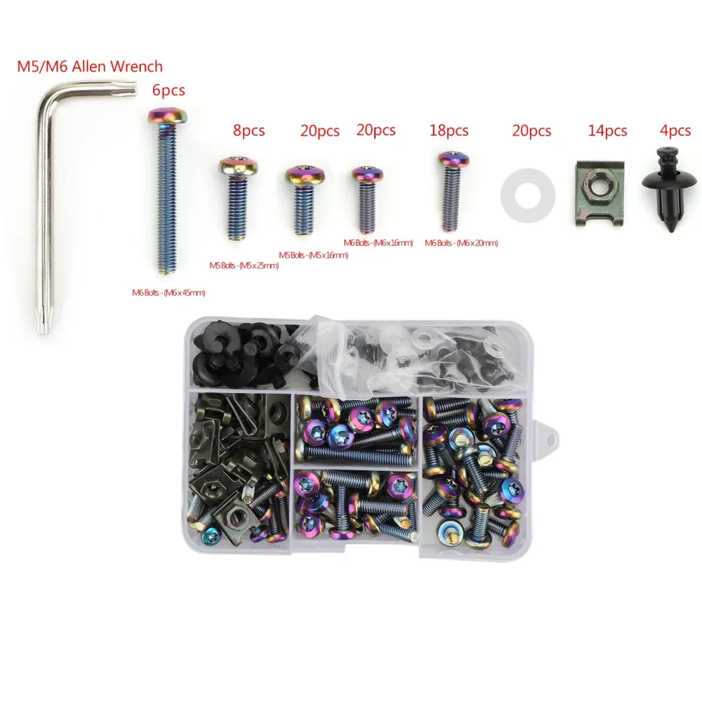 Kit de boulons de carénage de pare-brise en titane brûlé, 173 pièces, vis à Clip de fixation pour moto générique