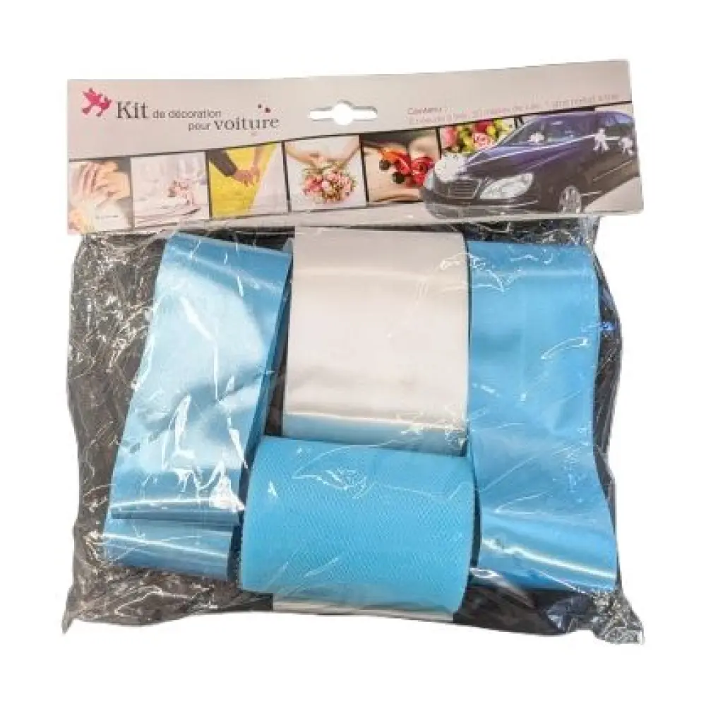 Kit Déco Voiture - Turquoise - 6 Nœuds à Tirer, 20m de Tulle et 1 Gros Nœud à Tirer