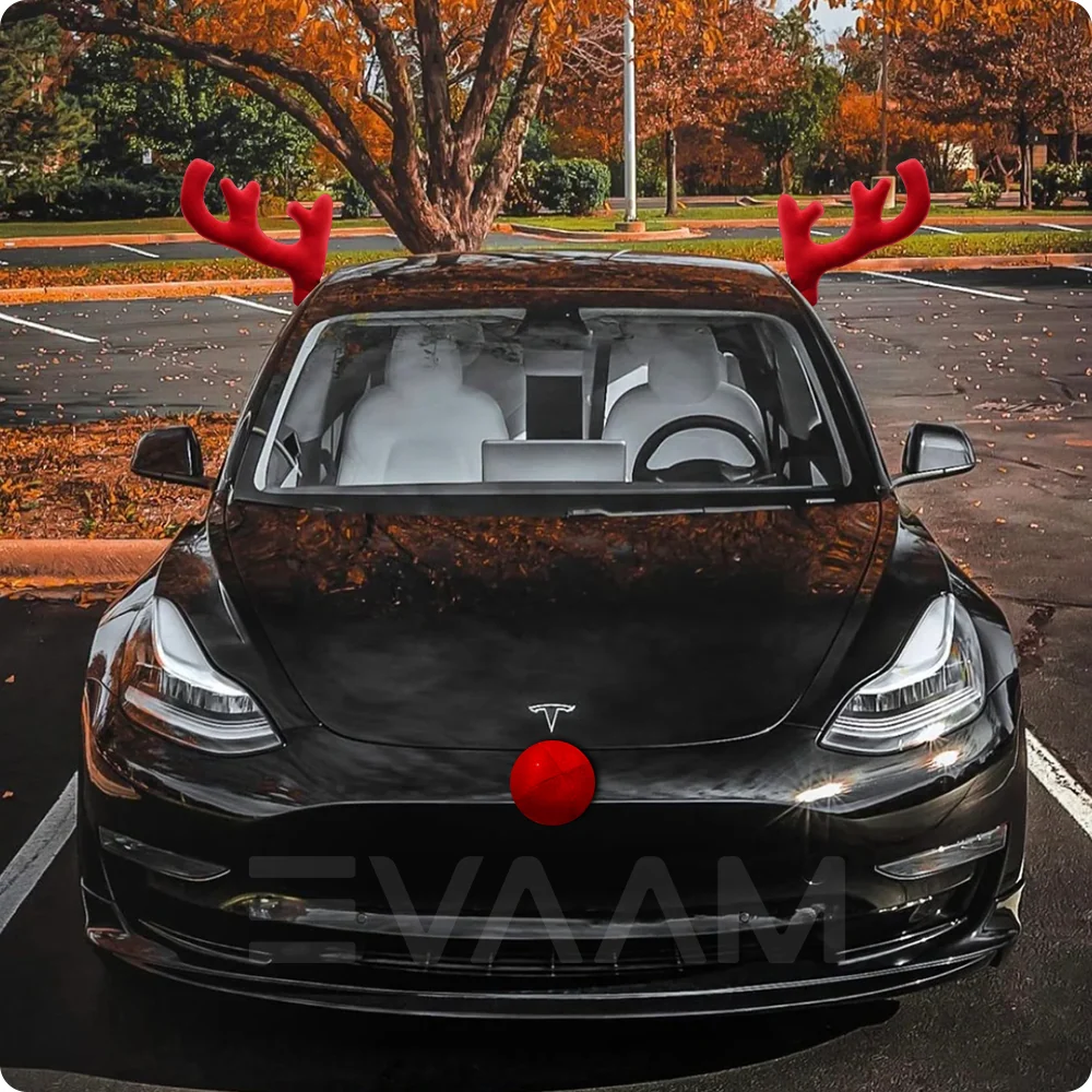 Kit de décoration de Noël pour voiture avec bois et nez de renne EVAAM®