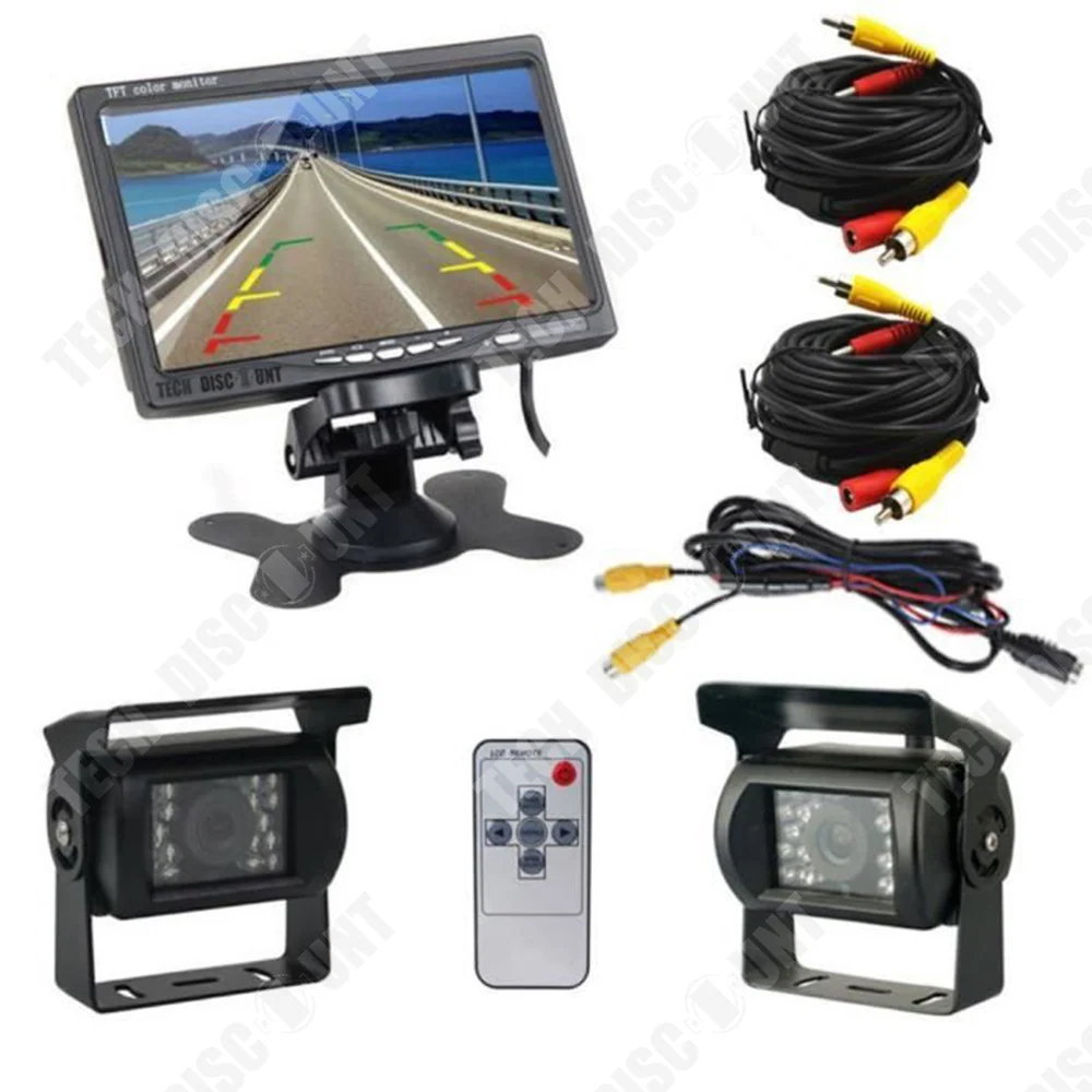TD® Kit de moniteur de caméra de recul 7" avec câble Moniteur de voiture 2 caméras étanches de recul à LED IR