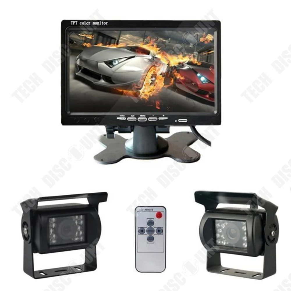 TD® Kit de moniteur de caméra de recul 7" avec câble Moniteur de voiture 2 caméras étanches de recul à LED IR