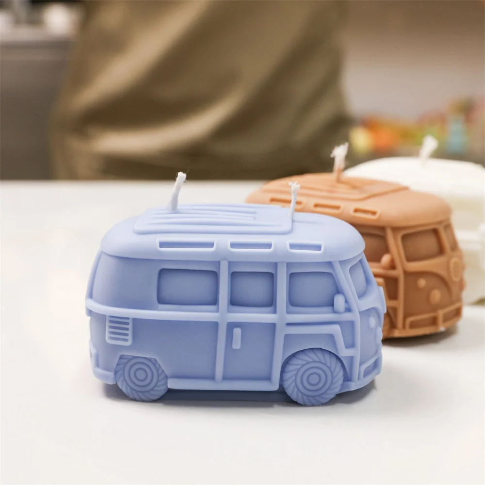 Kombi camping-car Bus bougie moule rétro italien Vintage voiture bougie faisant à la main maison décorative ornement Silic...