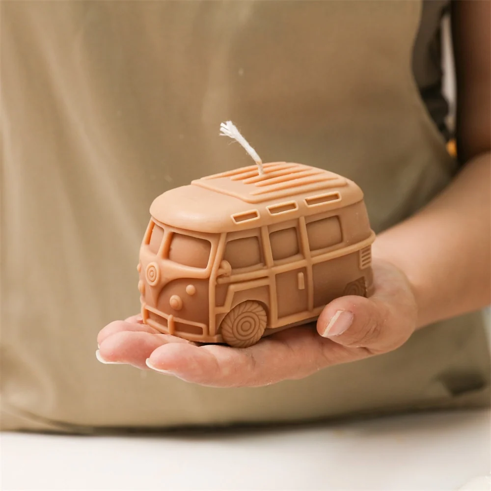 Kombi camping-car Bus bougie moule rétro italien Vintage voiture bougie faisant à la main maison décorative ornement Silic...