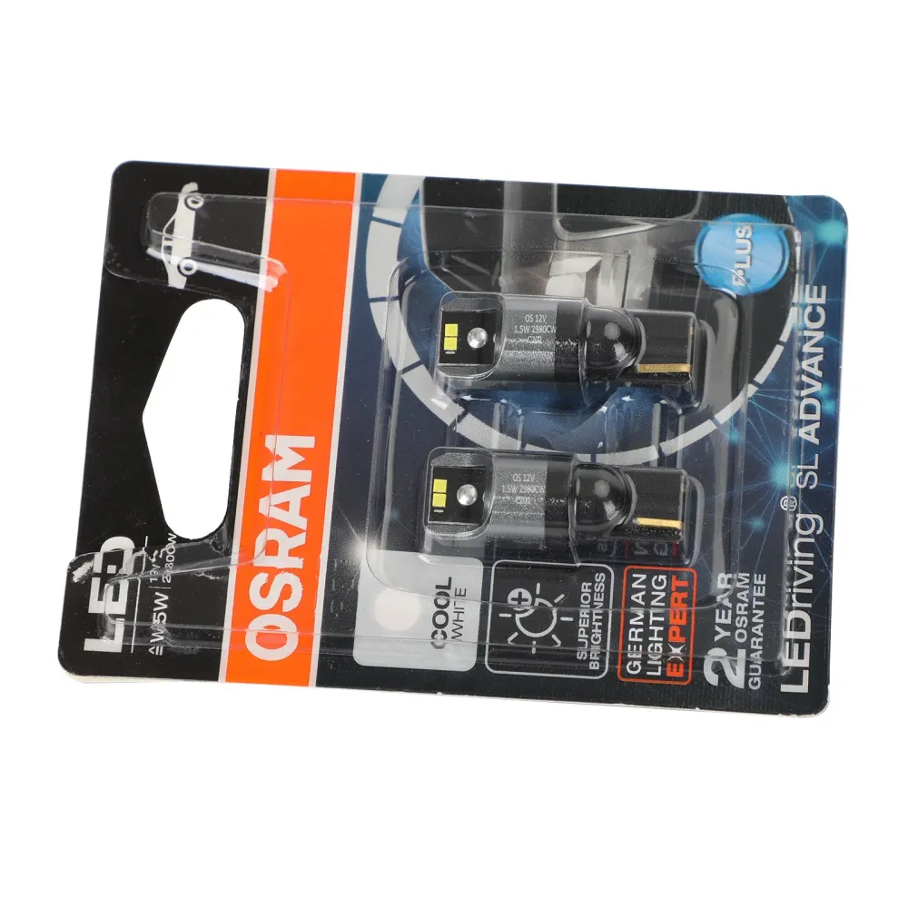 Lot de 2 ampoules LED auxiliaires pour voiture OSRAM 2980CW W512 V 1,5 W W2. 1x9,5d Générique