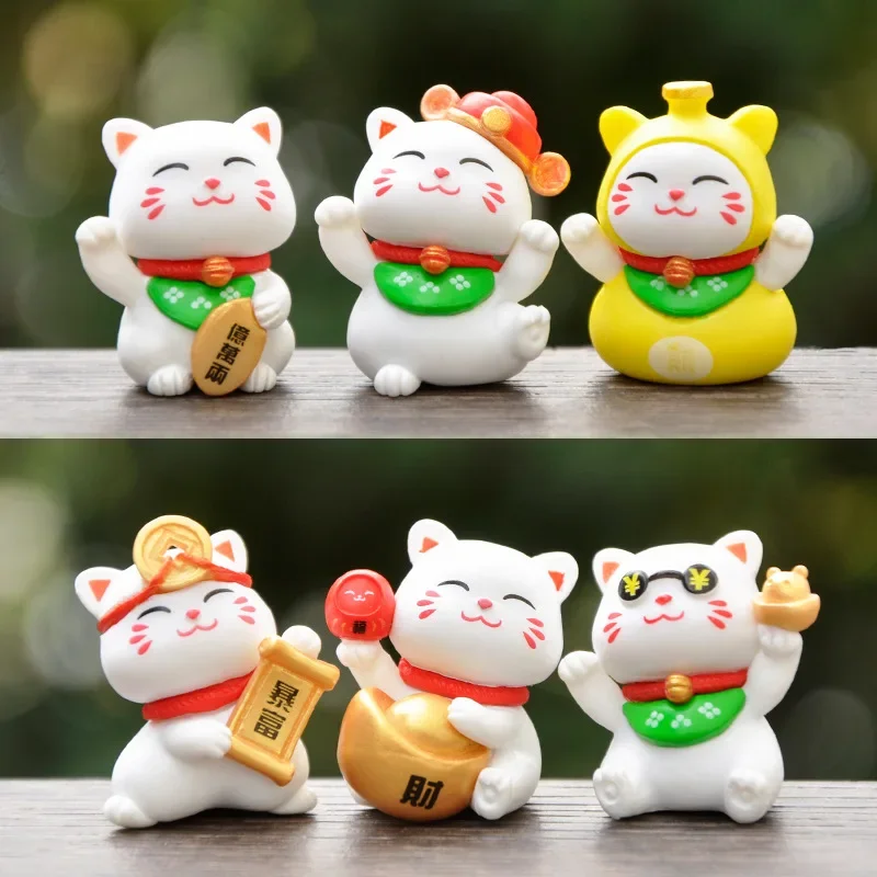 Lot de 6 mini figurines de chat porte-bonheur en pot, décoration de jardin, de voiture, de table, pour la maison