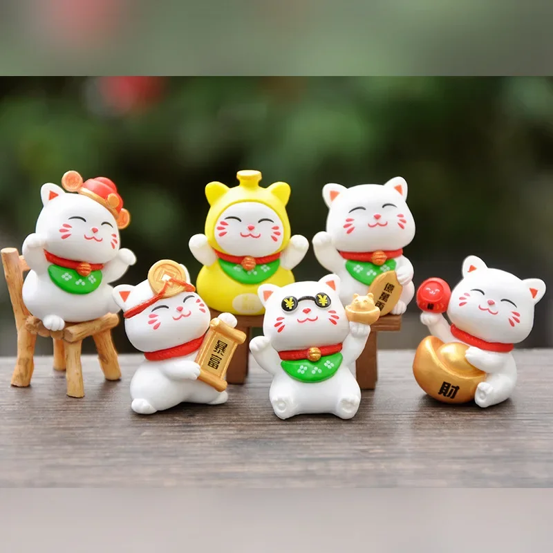 Lot de 6 mini figurines de chat porte-bonheur en pot, décoration de jardin, de voiture, de table, pour la maison