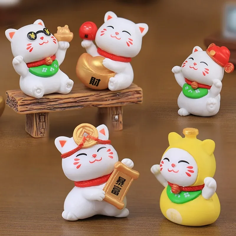 Lot de 6 mini figurines de chat porte-bonheur en pot, décoration de jardin, de voiture, de table, pour la maison
