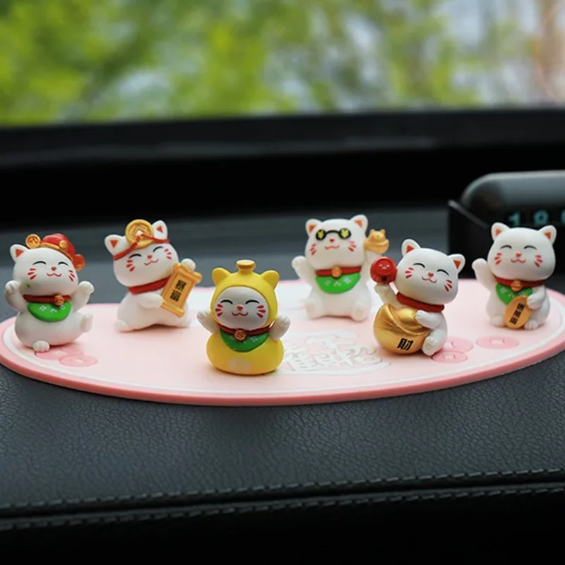 Lot de 6 mini figurines de chat porte-bonheur en pot, décoration de jardin, de voiture, de table, pour la maison