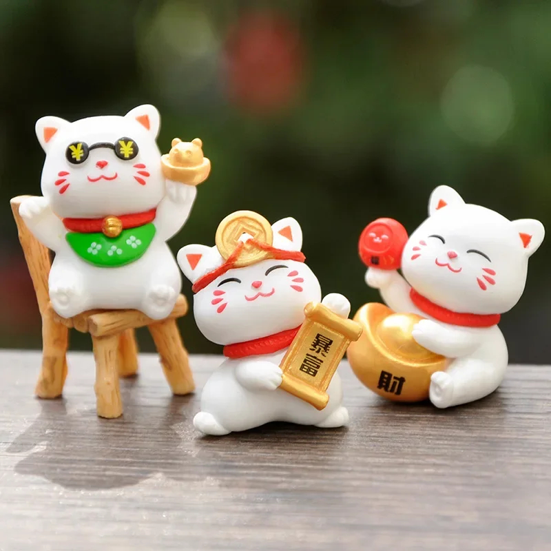 Lot de 6 mini figurines de chat porte-bonheur en pot, décoration de jardin, de voiture, de table, pour la maison