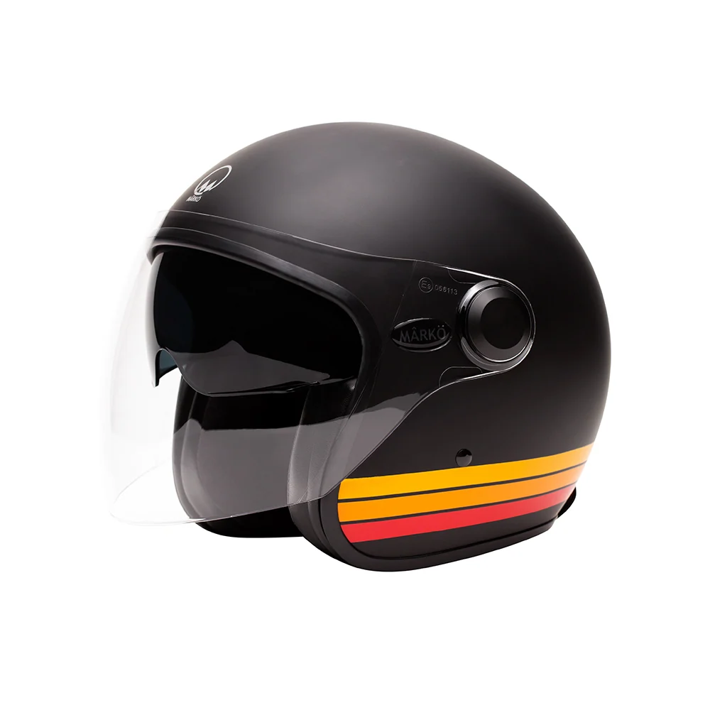 Casque jet moto - Boreal noir bandes orange MARKO