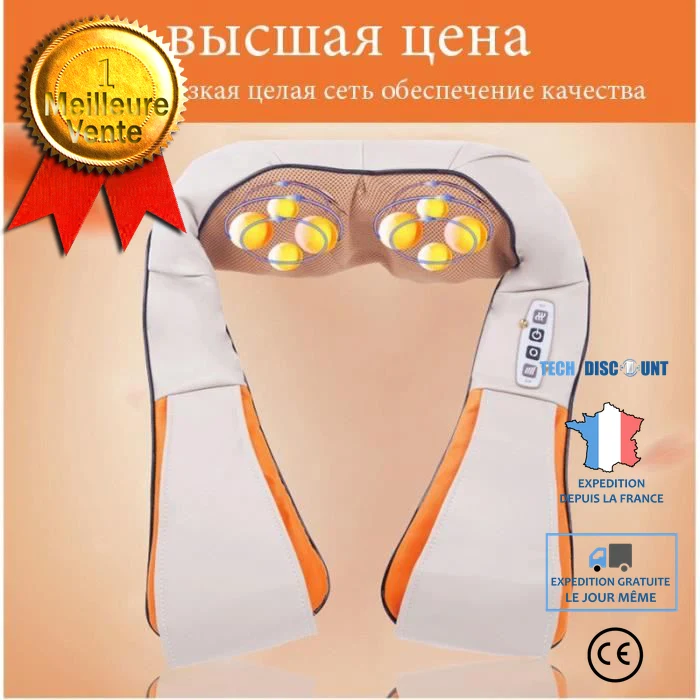TD® Masseur Shiatsu Châle à Quatre Boutons Blanc Masseur Cervical FL - 8101C Electrique Rouleau chaleur Manuel de maison V...