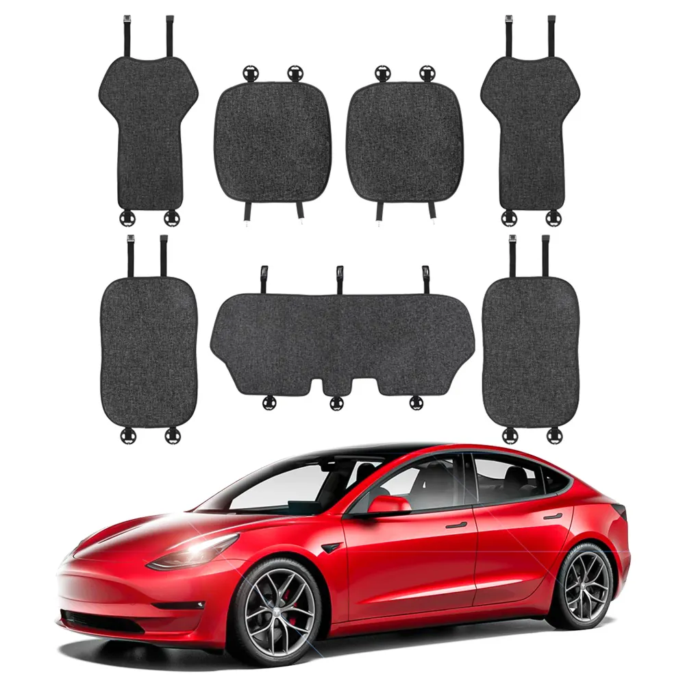 Mat de siège de voiture Coussin de siège en lin respirant pour l'été pour le modèle 3/Highland/Y/Juniper 4pcs