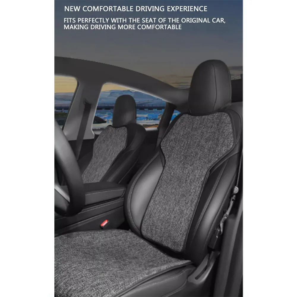 Mat de siège de voiture Coussin de siège en lin respirant pour l'été pour le modèle 3/Highland/Y/Juniper 4pcs