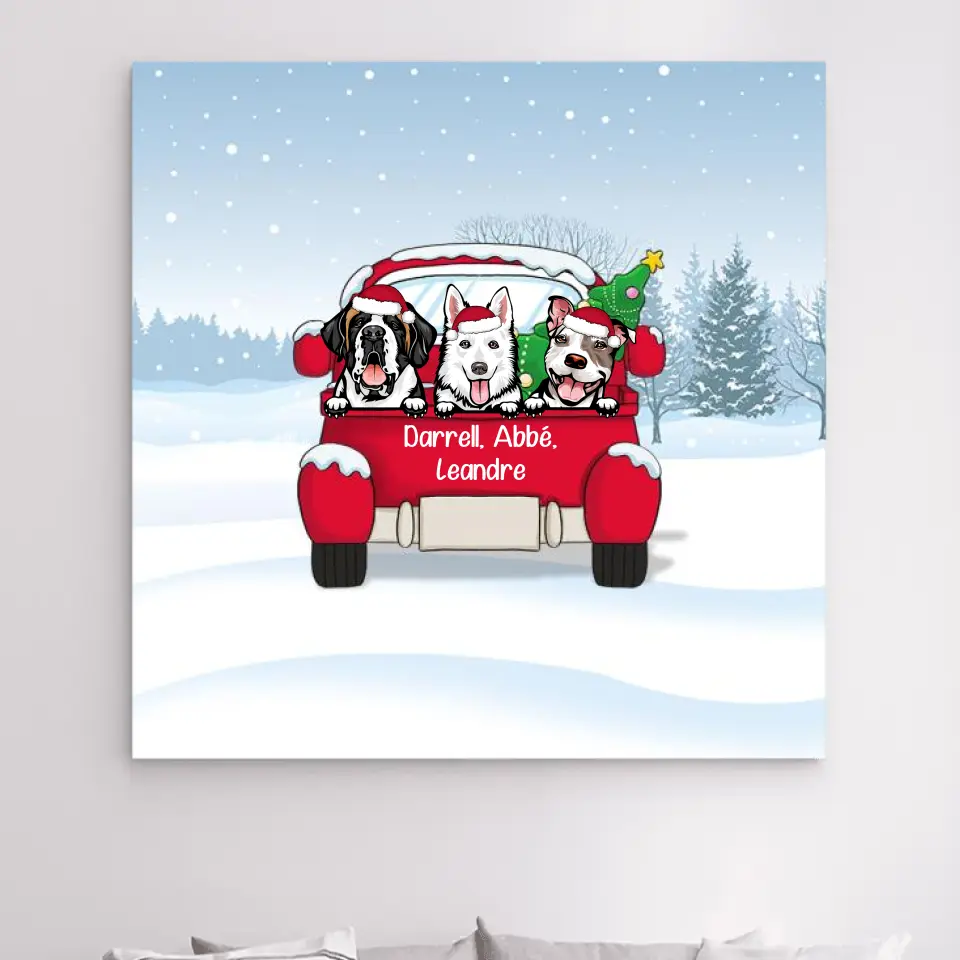 Impressions sur métal personnalisée, cadeau pour Maman et Papa Chien, jusqu'à 3 chiens, Voiture rouge, joyeux noël merchOne