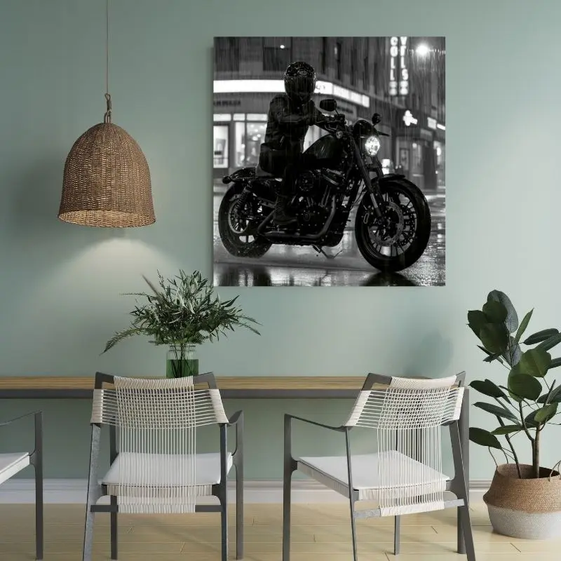 Tableau Moto Virée Urbaine Nocturne Monochrome merchOne