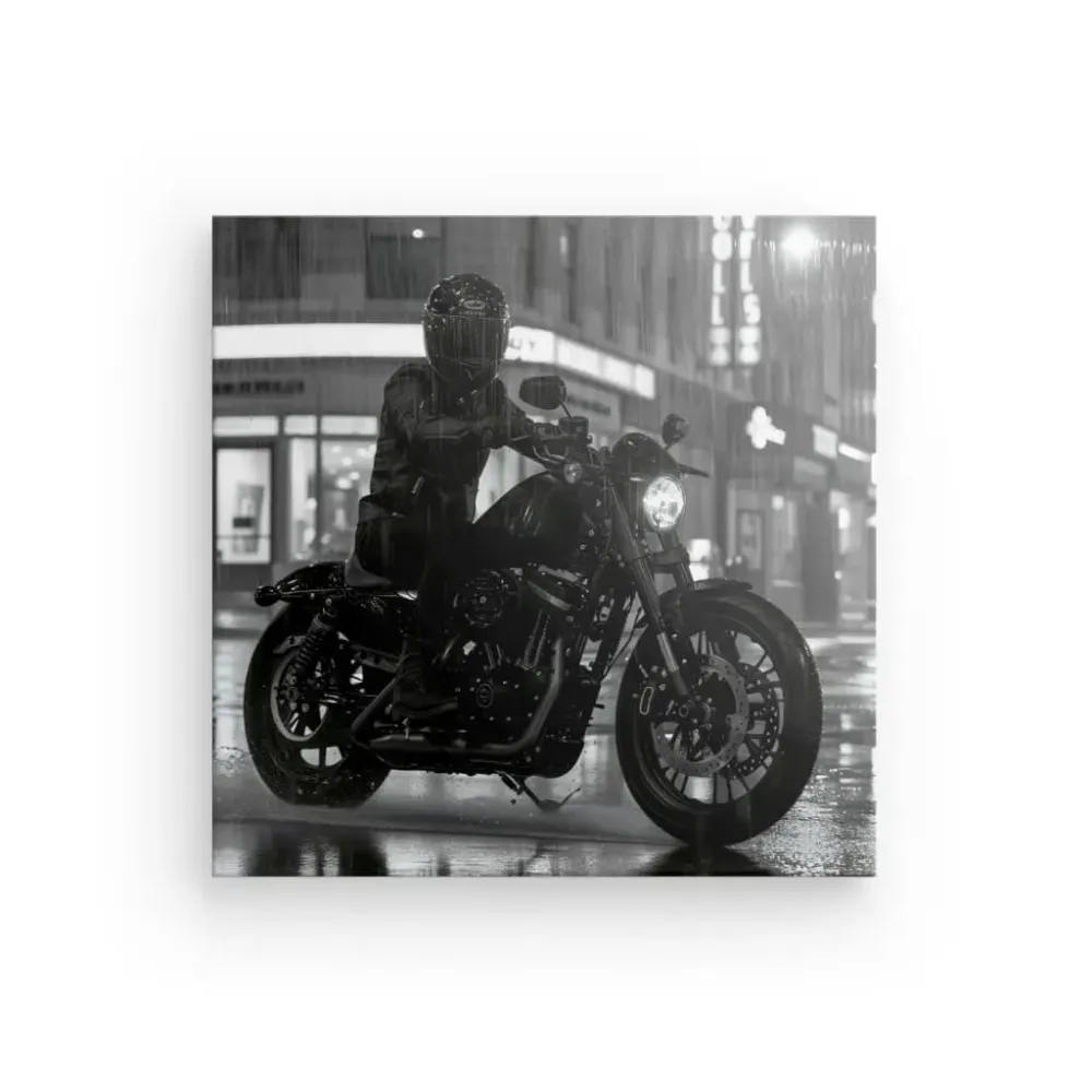 Tableau Moto Virée Urbaine Nocturne Monochrome merchOne