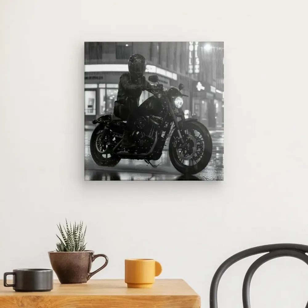 Tableau Moto Virée Urbaine Nocturne Monochrome merchOne