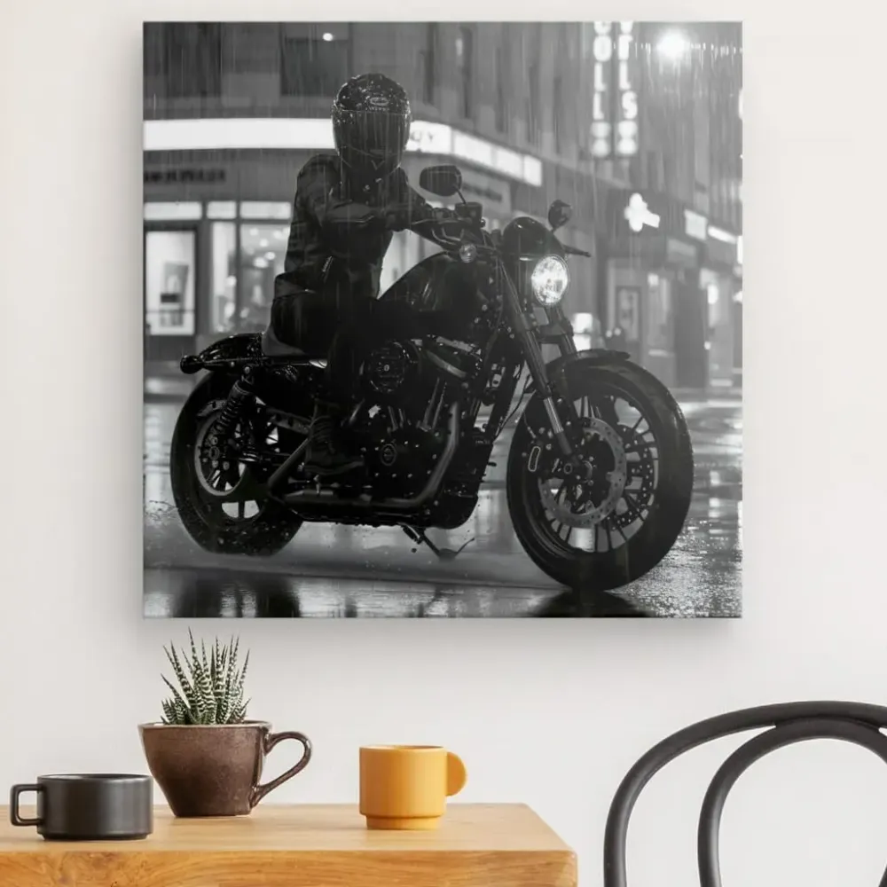 Tableau Moto Virée Urbaine Nocturne Monochrome merchOne
