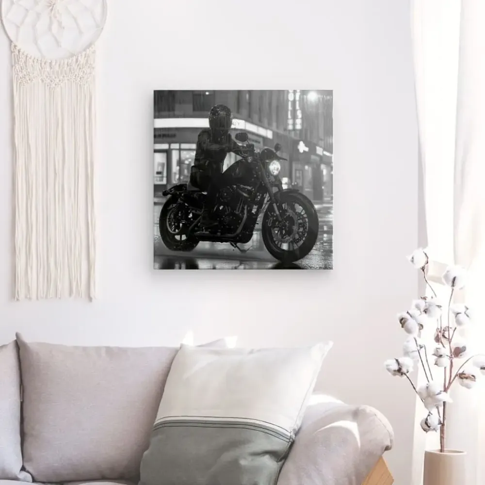 Tableau Moto Virée Urbaine Nocturne Monochrome merchOne