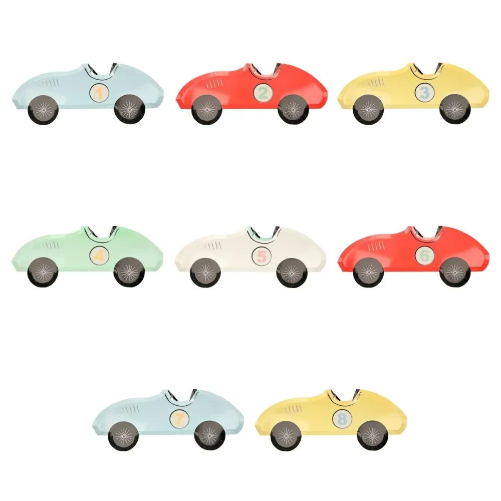 Grandes assiettes en forme de voiture en papier de Voiture de Course, 15.5 x 6.25 pouces, 8 unités MERI MERI