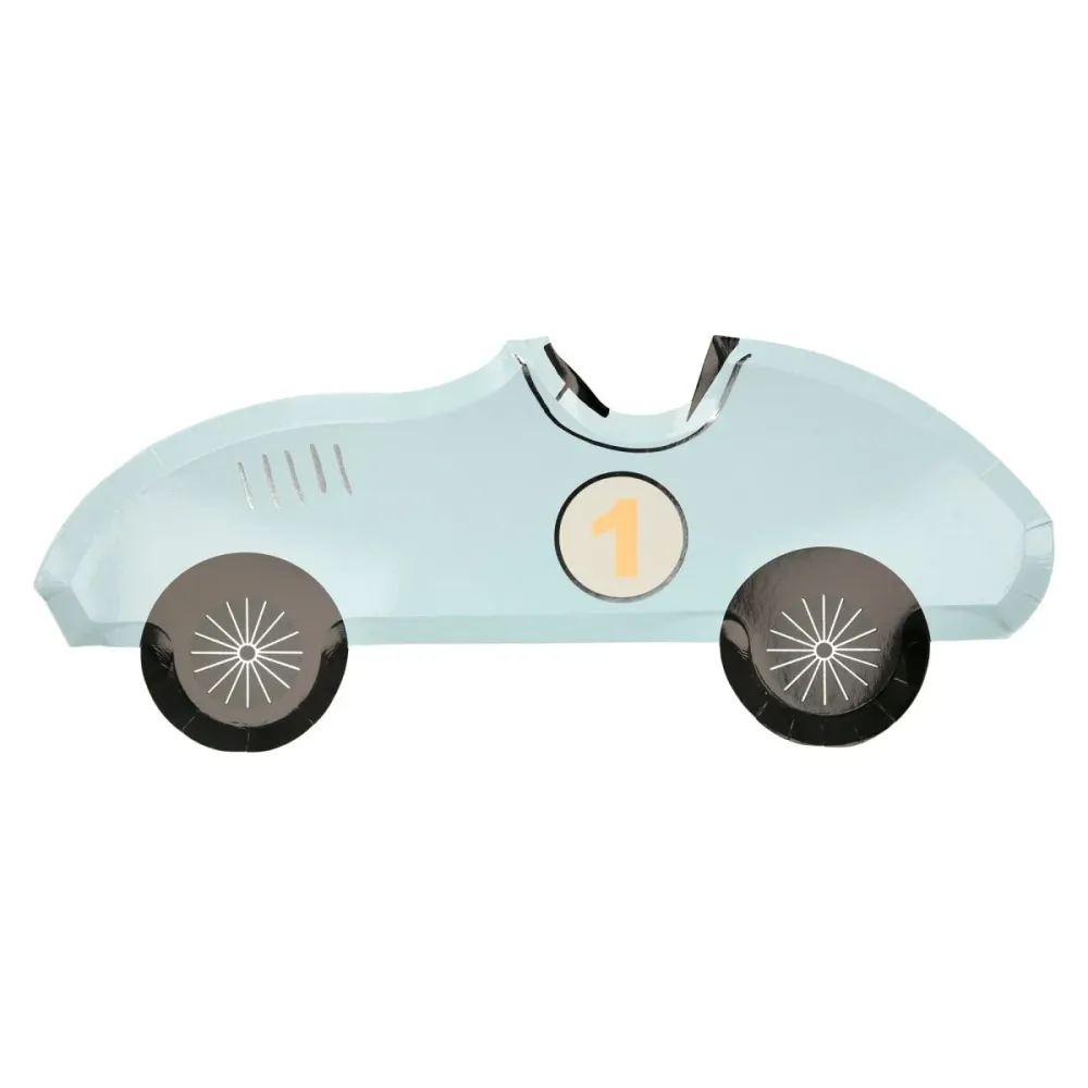 Grandes assiettes en forme de voiture en papier de Voiture de Course, 15.5 x 6.25 pouces, 8 unités MERI MERI