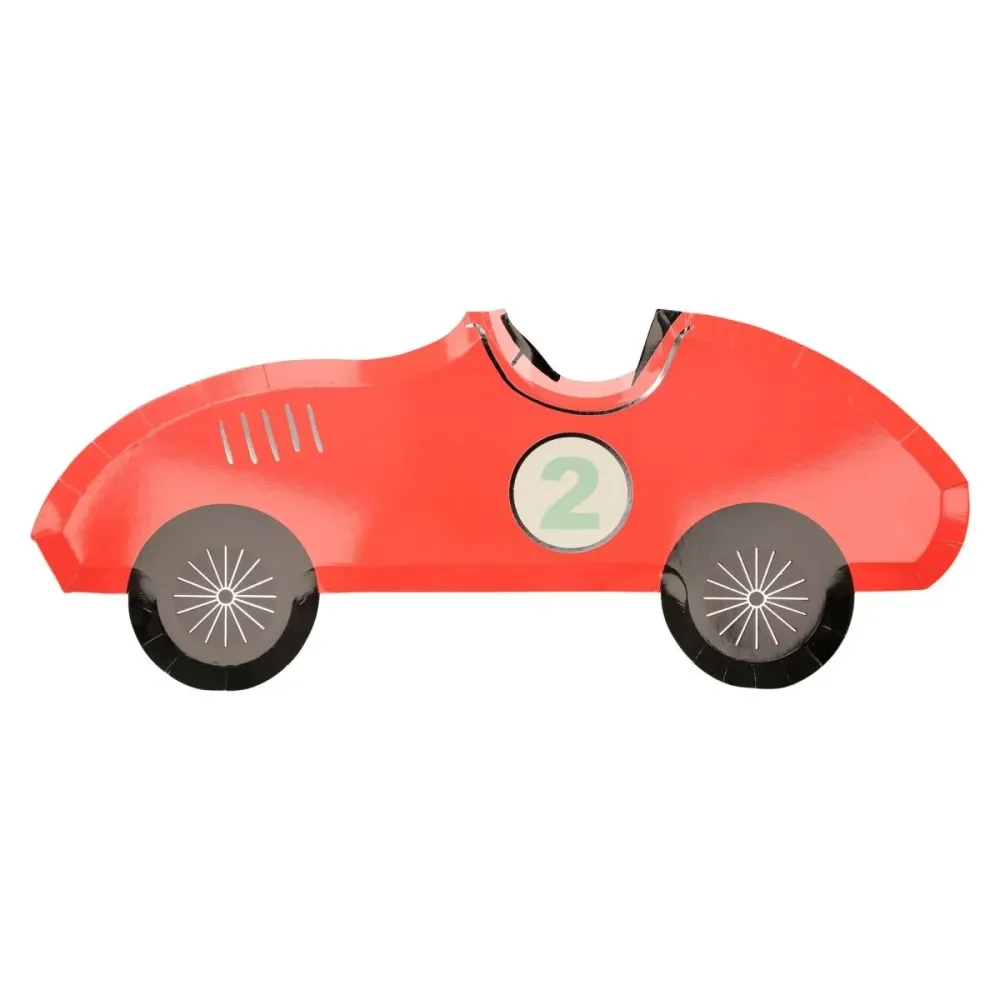 Grandes assiettes en forme de voiture en papier de Voiture de Course, 15.5 x 6.25 pouces, 8 unités MERI MERI