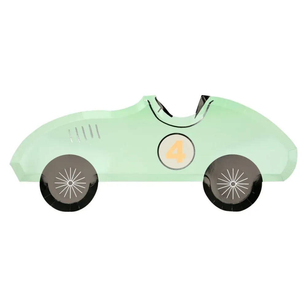 Grandes assiettes en forme de voiture en papier de Voiture de Course, 15.5 x 6.25 pouces, 8 unités MERI MERI