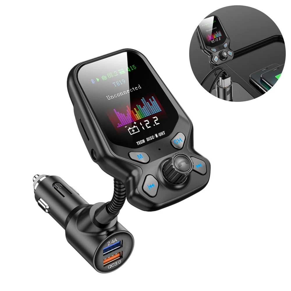 Émetteur FM bluetooth écran couleur voiture mp3 lecteur bluetooth QC3.0 charge rapide double USB émetteur FM multifonction