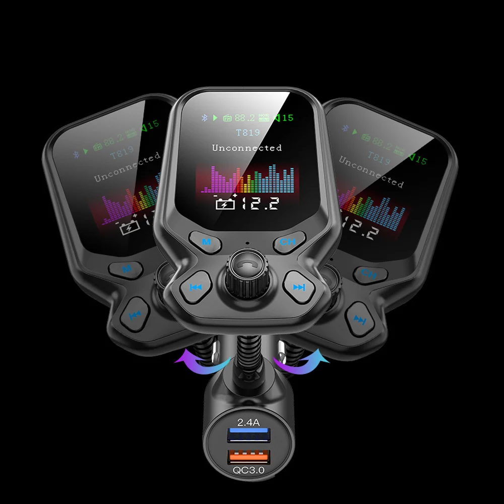 Émetteur FM bluetooth écran couleur voiture mp3 lecteur bluetooth QC3.0 charge rapide double USB émetteur FM multifonction
