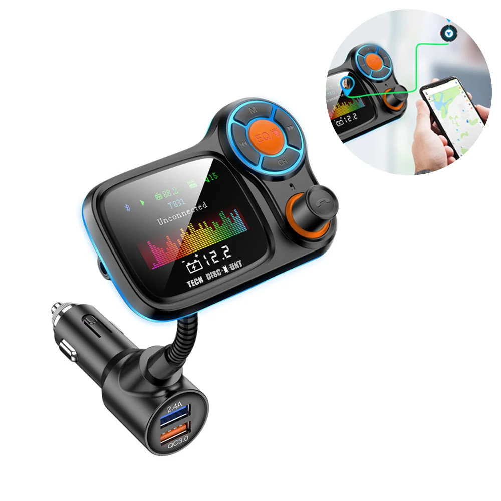 Émetteur FM bluetooth voiture mp3 lecteur bluetooth écran couleur QC3.0 charge rapide double USB émetteur FM multifonction