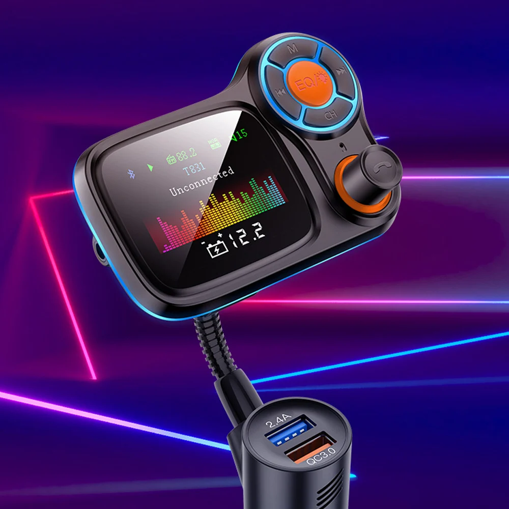 Émetteur FM bluetooth voiture mp3 lecteur bluetooth écran couleur QC3.0 charge rapide double USB émetteur FM multifonction