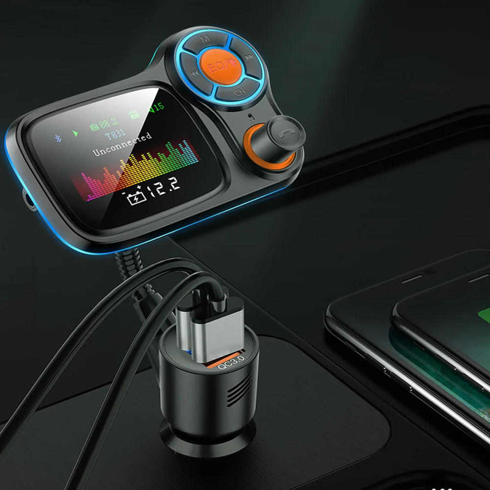 Émetteur FM bluetooth voiture mp3 lecteur bluetooth écran couleur QC3.0 charge rapide double USB émetteur FM multifonction