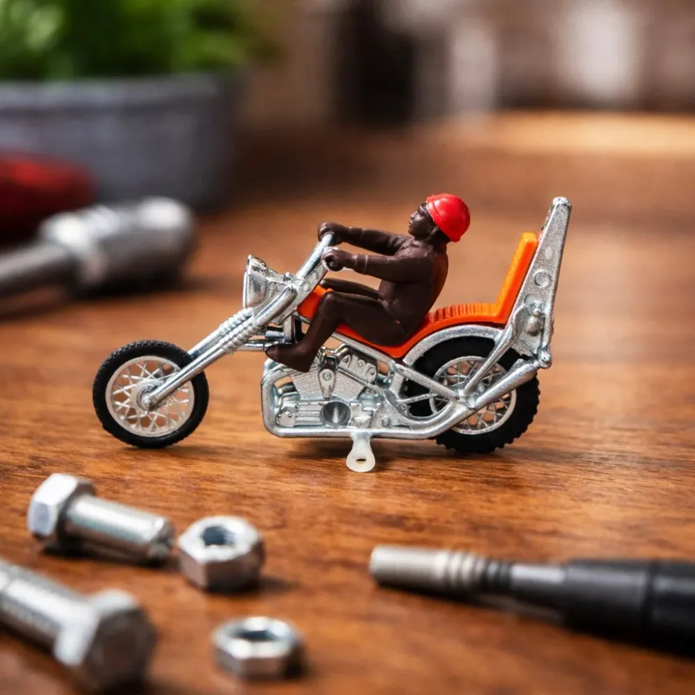 Mini moto chopper vintage Barlux – Chopper Spring Biker – Série Jet – Échelle 1:32