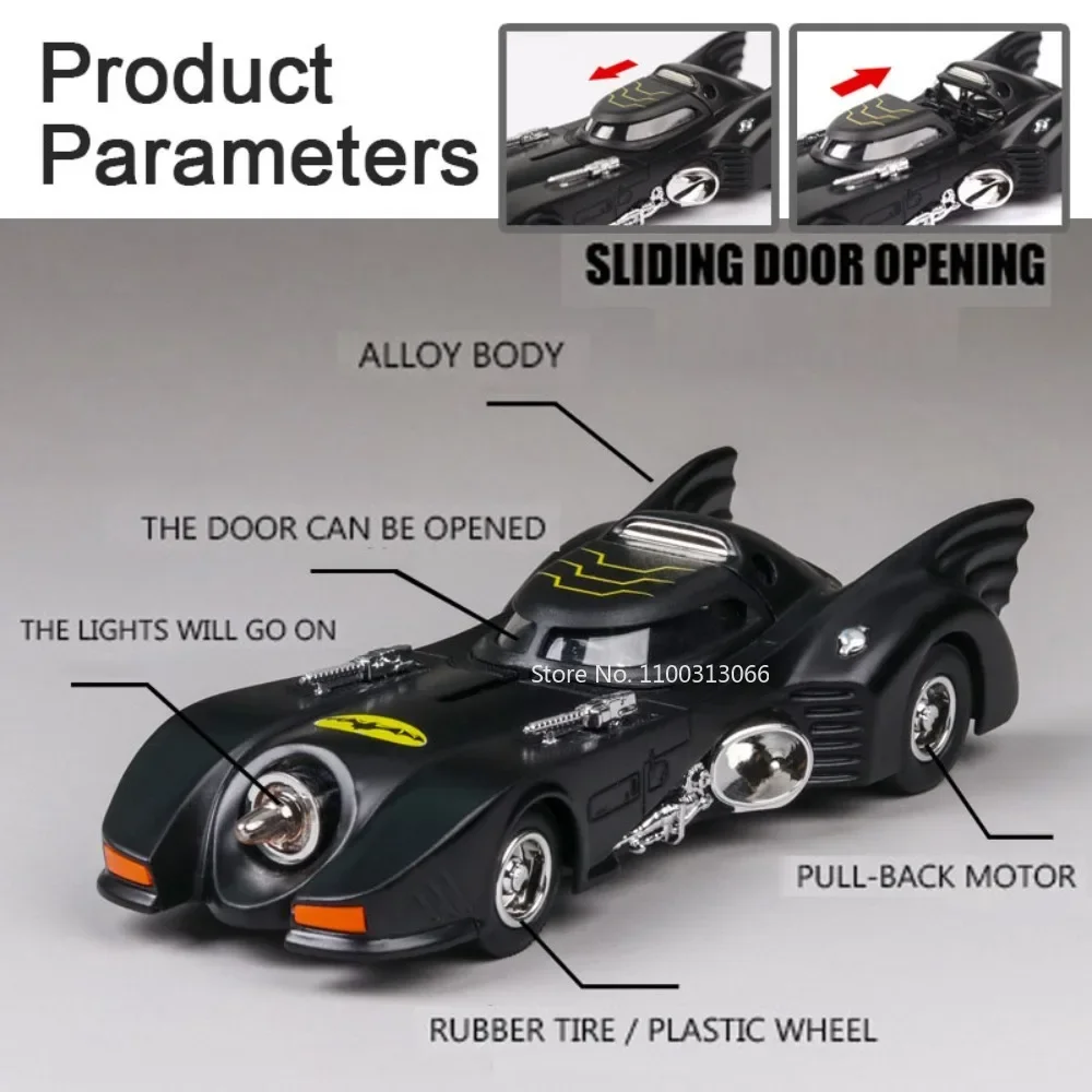 Modèle réduit de voiture Batmobile en alliage moulé sous pression, échelle 1/38, jouet vintage avec son et lumière, super...