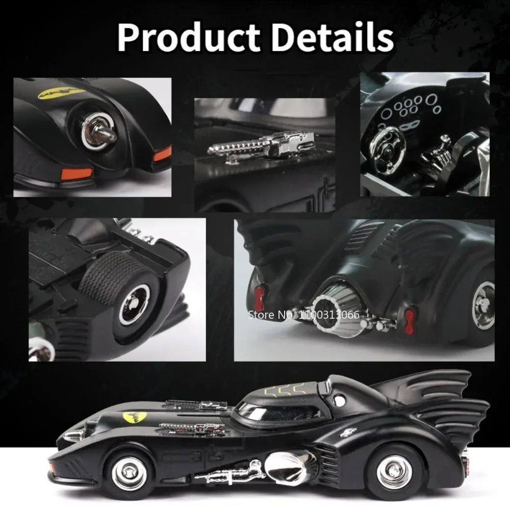 Modèle réduit de voiture Batmobile en alliage moulé sous pression, échelle 1/38, jouet vintage avec son et lumière, super...