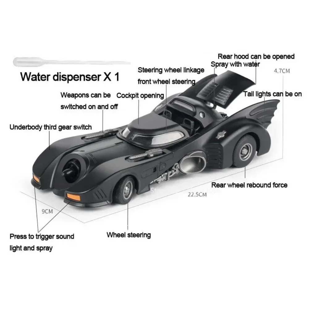 Modèle de voiture Batmobile 1989 en alliage, échelle 1/24, simulation de véhicule en métal moulé sous pression avec son et...